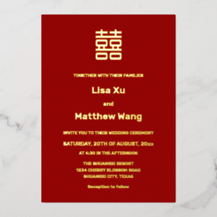 Invitation En Aluminium Mariage chinois simple Red Gold