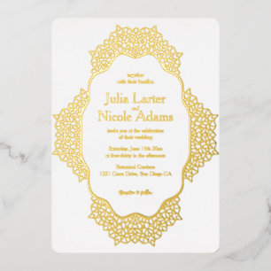 Invitation En Aluminium Mariage classique à cadre doré géométrique