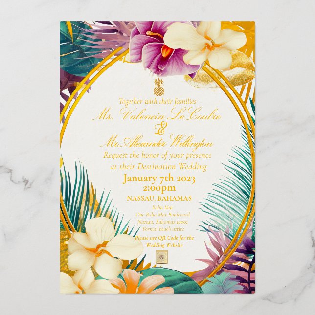 Invitation En Aluminium Mariage classique élégant Tropical à thème de dest (Recto)