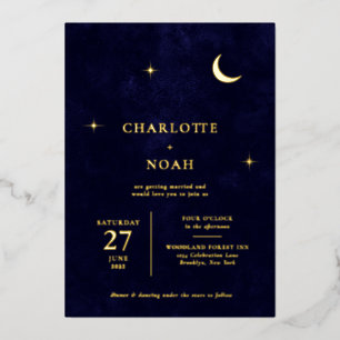Invitation En Aluminium Mariage Classique Étoiles Lune Or Céleste