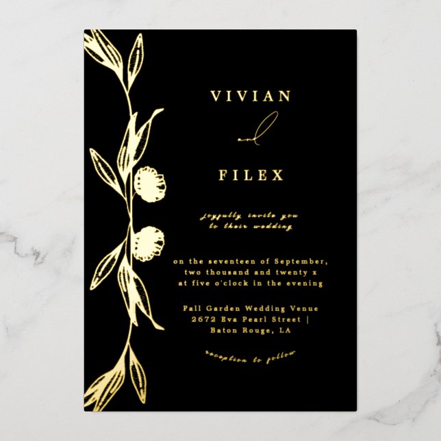 Invitation En Aluminium Mariage classique Golden Mini capsule florale  (Recto)