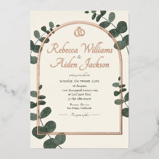 Invitation En Aluminium Mariage Classique Ivoire et Or Rose Feuille