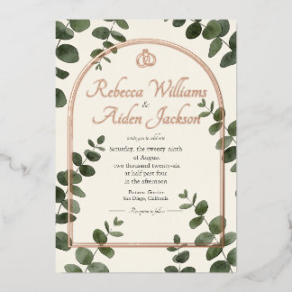 Invitation En Aluminium Mariage Classique Ivoire et Or Rose Feuille