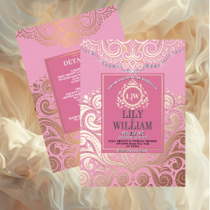 Invitation En Aluminium Mariage classique Monogramme Boho Rose Dusty