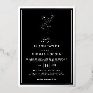 Invitation En Aluminium Mariage Classique Monogramme Noir et Argent