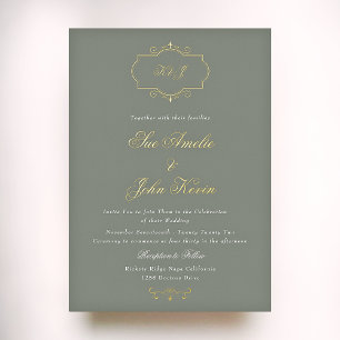 Invitation En Aluminium mariage classique monogramme vert sauge