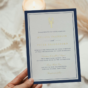 Invitation En Aluminium Mariage Classique Nautique Homard Or