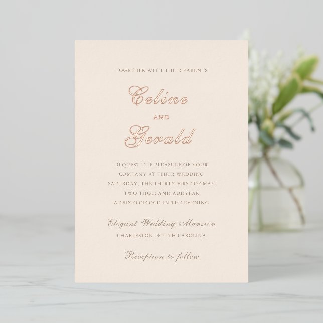 Invitation En Aluminium Mariage classique neutre de sable (Debout devant)