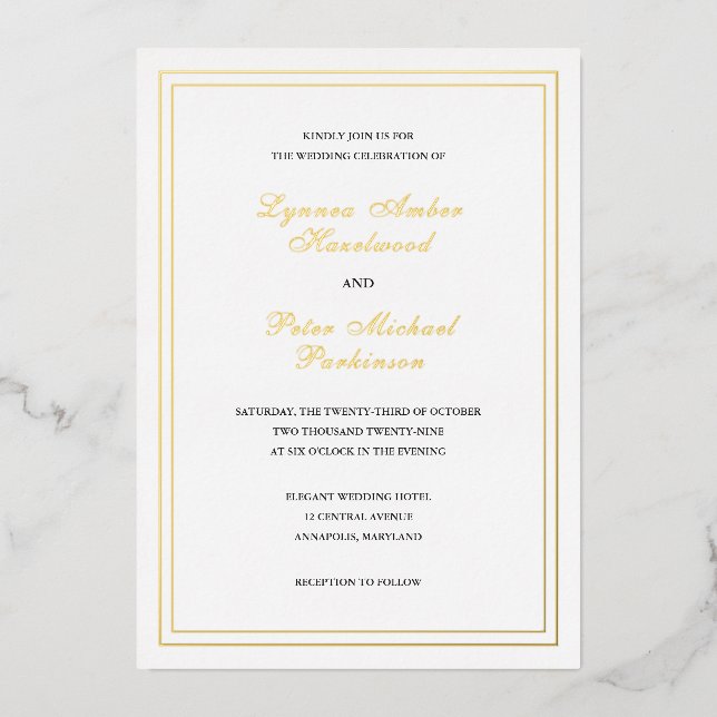 Invitation En Aluminium Mariage classique noir et blanc élégant (Recto)