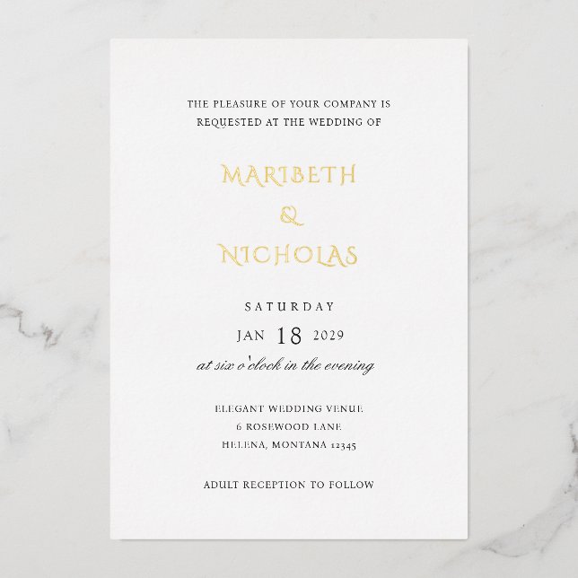 Invitation En Aluminium Mariage Classique Noir et Blanc Moderne (Recto)