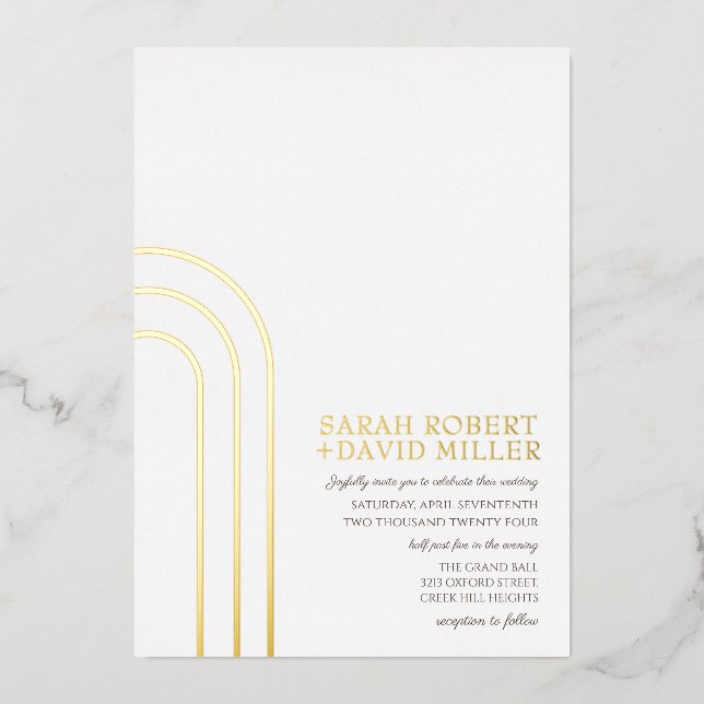 Invitation En Aluminium Mariage classique or blanc moderne (Recto)