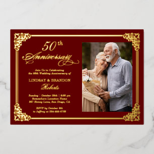 Invitation En Aluminium Mariage classique Red Gold Frame