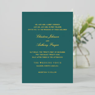 Invitation En Aluminium Mariage Classique Teal Ancienne Fortune