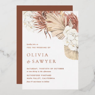 Invitation En Aluminium Mariage Code QR Orchidées Blanches Boho et Palmier