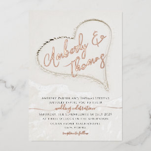 Invitation En Aluminium Mariage Cœur de Plage dans le Sable