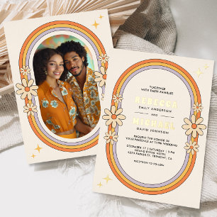 Invitation En Aluminium Mariage Coloré Rétro Années 70 Doré Groovy
