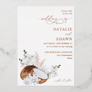 Invitation En Aluminium Mariage Corail de Coco et Fleurs Blanches