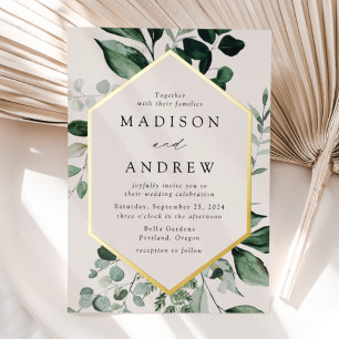 Invitation En Aluminium Mariage Crème et Doré avec une Abondance de Verdur