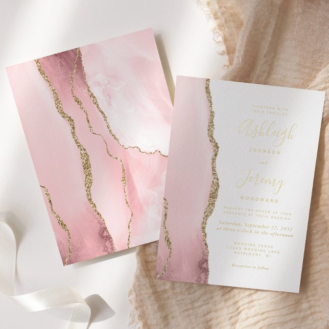 Invitation En Aluminium Mariage d'âge moderne Blush Pink Or (Créateur téléchargé)
