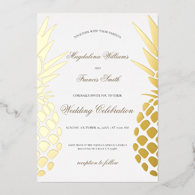 Invitation En Aluminium mariage d'ananas en feuille réelle (Recto)