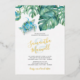 Invitation En Aluminium Mariage d'aquarelle de tortue de mer tropicale