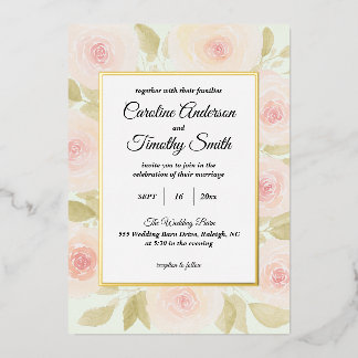 Invitation En Aluminium Mariage d'aquarelle rose et verte Chic Sage