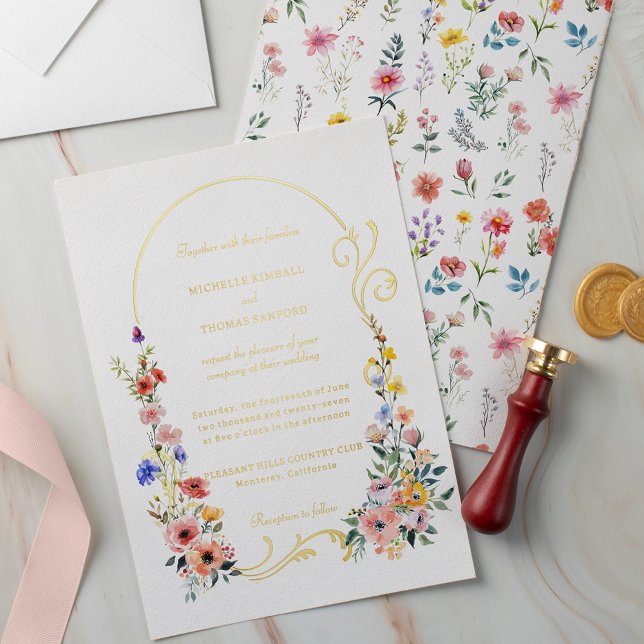 Invitation En Aluminium Mariage d'arche d'été Fleur sauvage d'aquarelle (Créateur téléchargé)