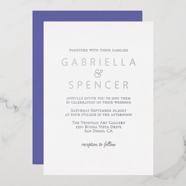 Invitation En Aluminium Mariage d'argent blanc (Recto/Verso)