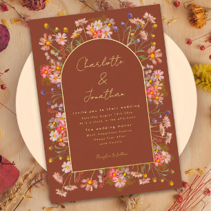 Invitation En Aluminium Mariage d'automne aux fleurs sauvages orange brûlé