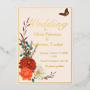 Invitation En Aluminium Mariage d'automne Papillon monarque floral ivoire
