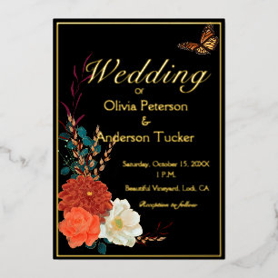 Invitation En Aluminium Mariage d'automne Papillon monarque floral noir