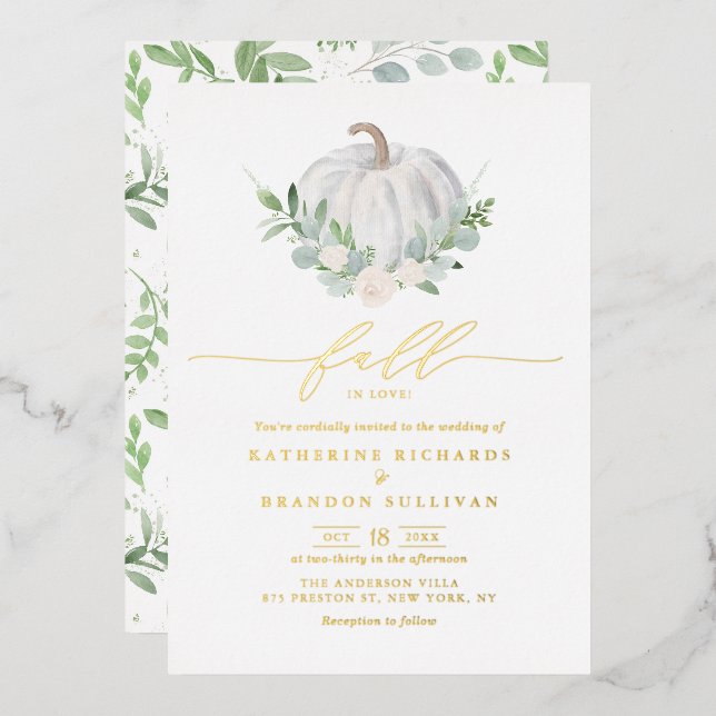 Invitation En Aluminium Mariage de automne de verdure Citrouille blanc (Recto/Verso)