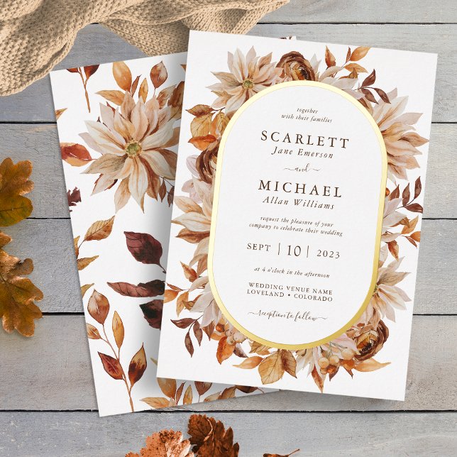 Invitation En Aluminium Mariage de automne élégant (Elegant White Fall Floral Wedding Foil Invitation by Painted Paperie
)