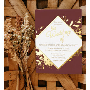 Invitation En Aluminium Mariage de automne Rouge Et Or Bourgogne