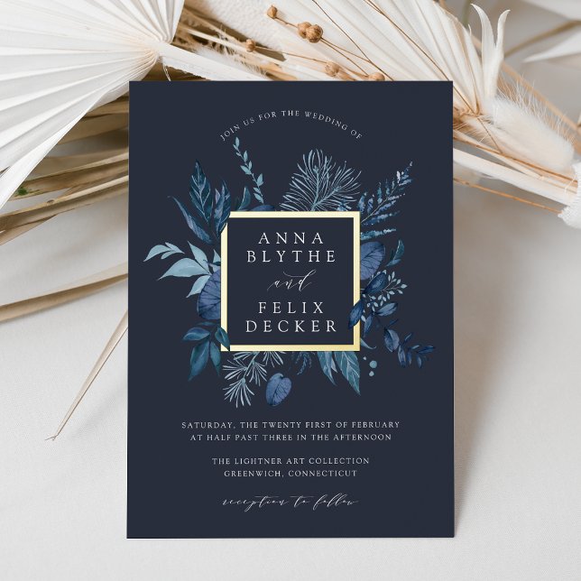 Invitation En Aluminium Mariage de cadre botanique d'hiver Azure (Créateur téléchargé)