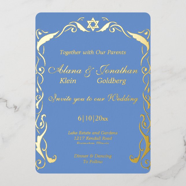 Invitation En Aluminium Mariage de cadre de Swirl juif (Recto)
