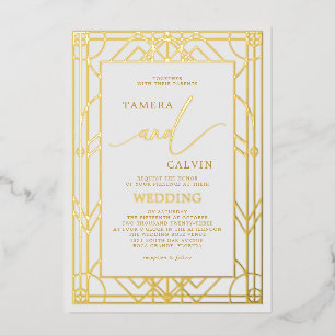 Invitation En Aluminium Mariage de cadre décoratif blanc élégant or