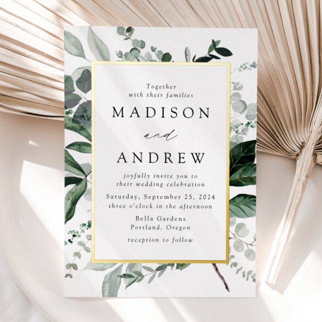 Invitation En Aluminium Mariage de cadre doré verdoyant (Créateur téléchargé)