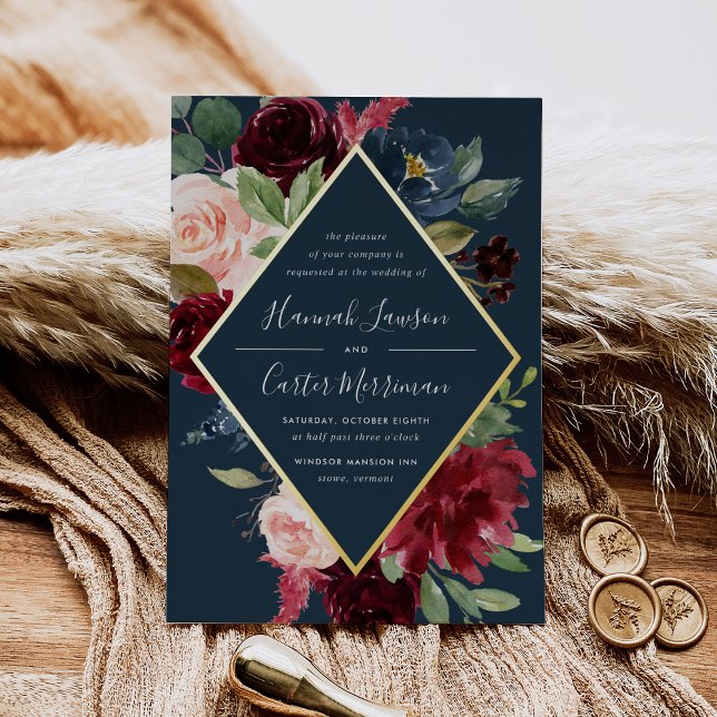 Invitation En Aluminium Mariage de cadre floral en fleurs radiées (Créateur téléchargé)