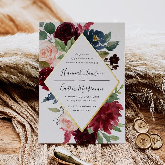 Invitation En Aluminium Mariage de cadre floral en fleurs radiées (Créateur téléchargé)