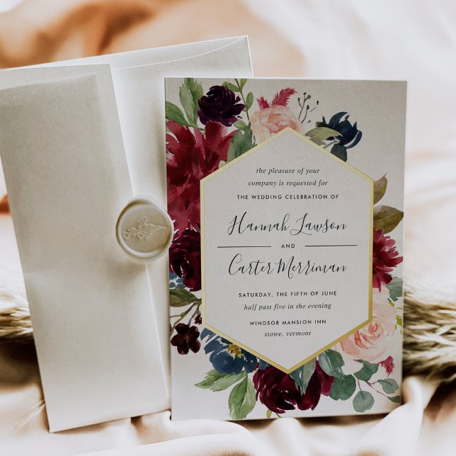 Invitation En Aluminium Mariage de cadre floral géométrique en fleur radia (Créateur téléchargé)