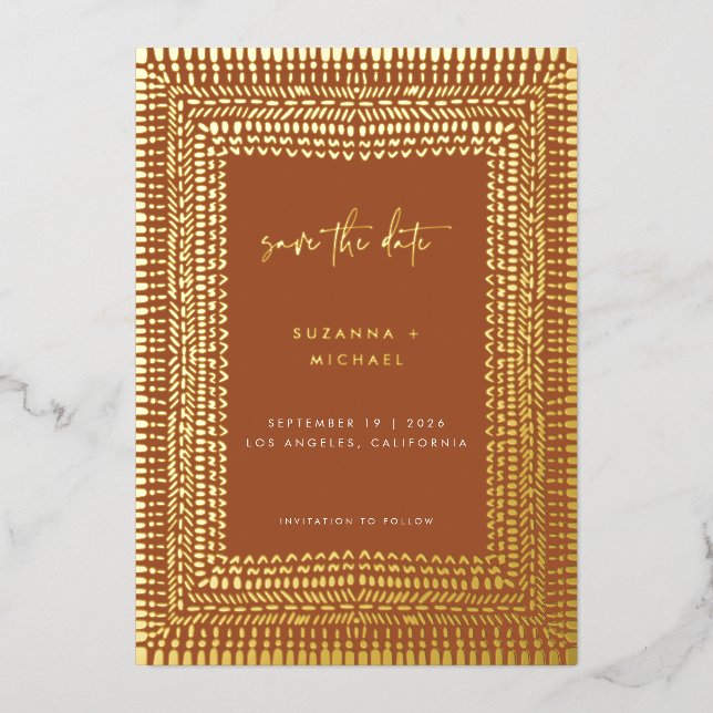 Invitation En Aluminium Mariage de cadres Boho en terre cuite moderne Date (Recto)