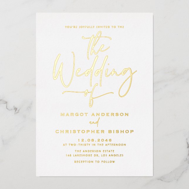 Invitation En Aluminium Mariage de calligraphie à main simple (Recto)