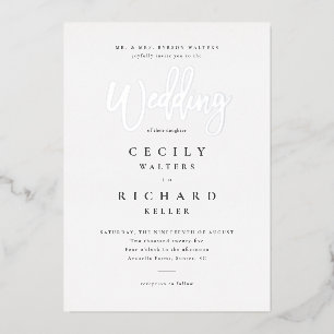Invitation En Aluminium Mariage de calligraphie moderne Silver 
