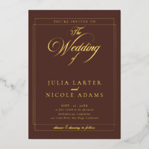 Invitation En Aluminium Mariage de calligraphie noire ivoire classique