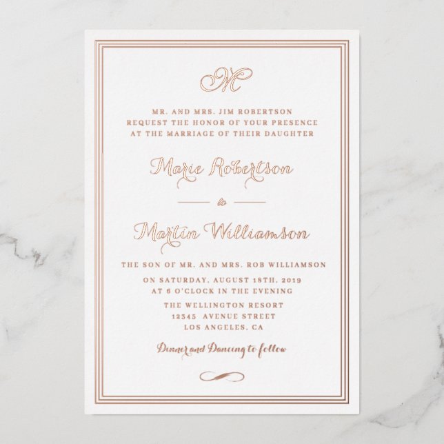Invitation En Aluminium mariage de calligraphie or noir et rose (Recto)