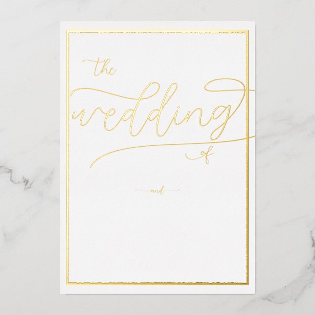 Invitation En Aluminium Mariage de calligraphie romantique de cadre d'or c (Recto)
