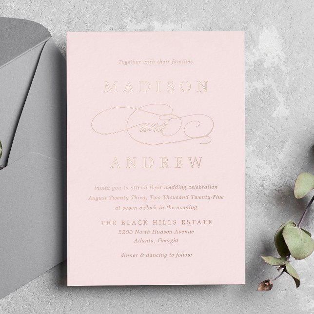 Invitation En Aluminium Mariage de calligraphie rose et Rose or (Créateur téléchargé)