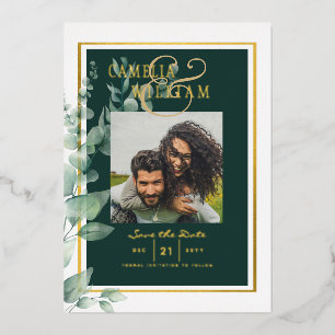 Invitation En Aluminium Mariage de CODE QR PHOTO Gold Foil Green Date de s