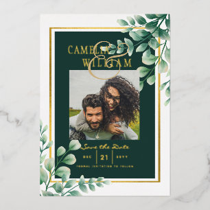Invitation En Aluminium Mariage de CODE QR PHOTO Gold Foil Green Date de s